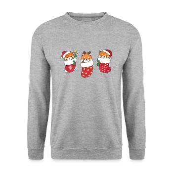 Süße Rote Pandas in Weihnachtssocke zu - Unisex Pullover - Weißgrau meliert - Vorne - Alina (178cm) & Michal (187cm)