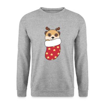 Süße Erdmännchen in Weihnachtssocke zu - Unisex Pullover - Weißgrau meliert - Vorne - Alina (178cm) & Michal (187cm)