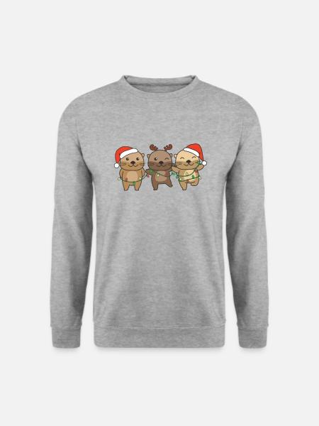 Otter Weihnachten Winter Tiere Otter - Unisex Pullover - Weißgrau meliert