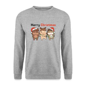 Pferd Weihnachten Winter Tiere Pferd - Unisex Pullover - Weißgrau meliert - Vorne - Alina (178cm) & Michal (187cm)