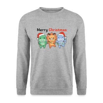 Dino Weihnachten Winter Tiere Dino - Unisex Pullover - Weißgrau meliert - Vorne - Alina (178cm) & Michal (187cm)