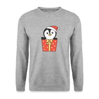 Pingouin Cadeau de Noël Animaux d’hiver - Sweat-shirt Unisexe - gris chiné - Devant - Alina (178cm) & Michal (187cm)