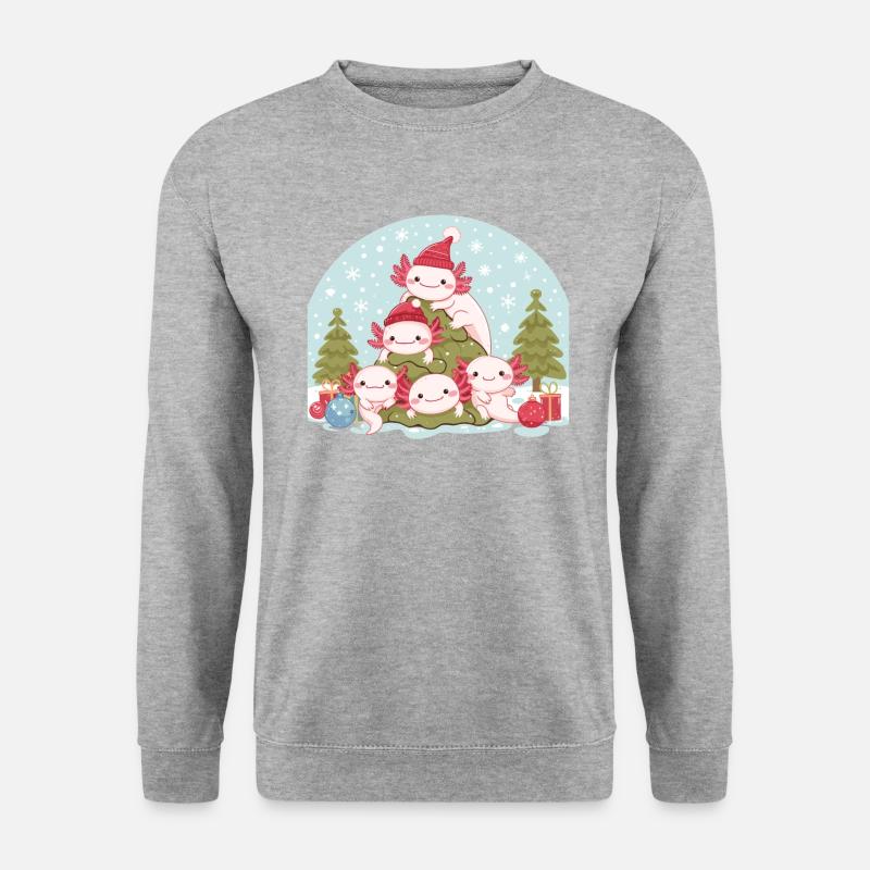 Axolotl Weihnachts süße Axolotls Merry Christmas - Unisex Pullover - Weißgrau meliert