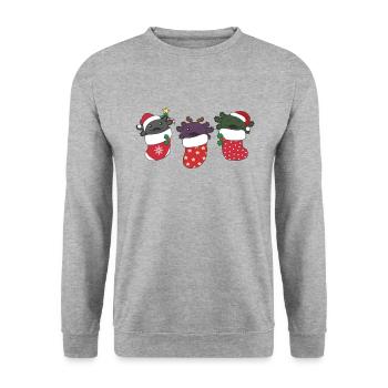 De jolis axolotls en chaussettes de Noël pour Noël - Sweat-shirt Unisexe - gris chiné - Devant - Alina (178cm) & Michal (187cm)