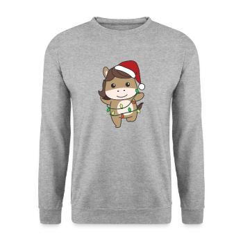 Pferd Weihnachten Winter Tiere Pferde - Unisex Pullover - Weißgrau meliert - Vorne - Alina (178cm) & Michal (187cm)