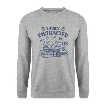 Leicht Von Katzen Und Büchern Ablenken Süße Katze - Unisex Pullover - Weißgrau meliert - Vorne - Alina (178cm) & Michal (187cm)