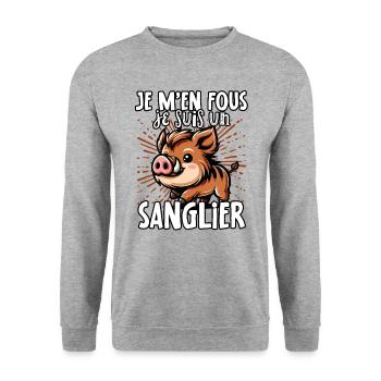 Je m’en fous je suis un sanglier - sweet - Sweat-shirt Unisexe - gris chiné - Devant - Alina (178cm) & Michal (187cm)