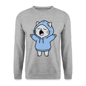 Katze Hoodie müde gähnen strecken Katzenbesitzerin - Unisex Pullover - Weißgrau meliert - Vorne - Alina (178cm) & Michal (187cm)