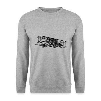 Flying Vintage Biplane Box Illustration - Unisex Sweatshirt - salt & pepper - Front - Alina (178cm) & Michal (187cm)