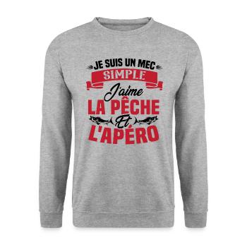 Je suis un mec simple j'aime la pêche et l'apéro - Sweat-shirt Unisexe - gris chiné - Devant - Alina (178cm) & Michal (187cm)