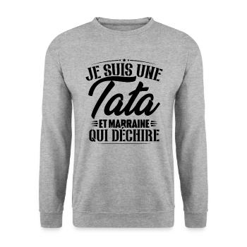 Je suis une tata et marraine qui déchire - Sweat-shirt Unisexe - gris chiné - Devant - Alina (178cm) & Michal (187cm)