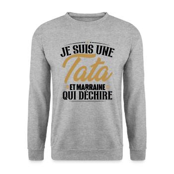 Je suis une tata et marraine qui déchire - Sweat-shirt Unisexe - gris chiné - Devant - Alina (178cm) & Michal (187cm)