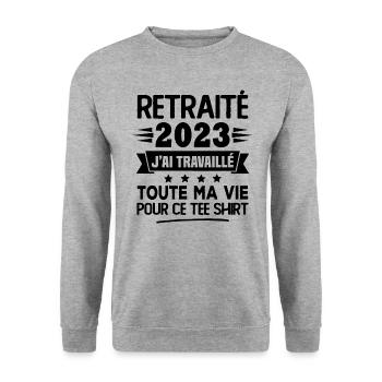 Retraité 2023 j'ai travaillé toute ma vie pour ce - Sweat-shirt Unisexe - gris chiné - Devant - Alina (178cm) & Michal (187cm)