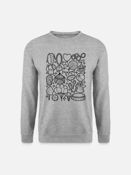 Zirkus - Doodles - Artisten, Akrobaten, Zirkuszelt - Unisex Pullover - Weißgrau meliert