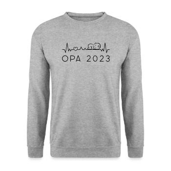 Opa 2023 Herzschlag Für Werdenden Großvater - Unisex Pullover - Weißgrau meliert - Vorne - Alina (178cm) & Michal (187cm)