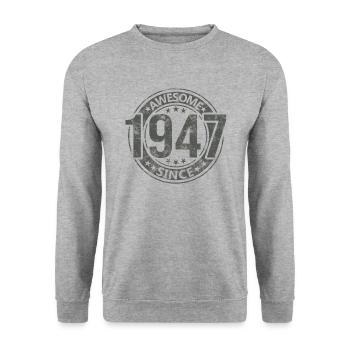 Awesome Since Jahrgang 1947 Retro Geburtstag - Unisex Pullover - Weißgrau meliert - Vorne - Alina (178cm) & Michal (187cm)