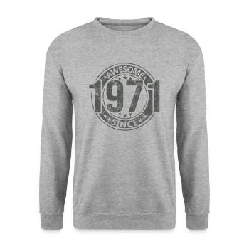Awesome Since Jahrgang 1971 Retro Geburtstag - Unisex Pullover - Weißgrau meliert - Vorne - Alina (178cm) & Michal (187cm)