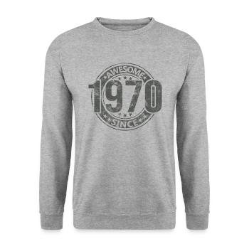 Génial depuis l’anniversaire rétro vintage des années 1970 - Sweat-shirt Unisexe - gris chiné - Devant - Alina (178cm) & Michal (187cm)