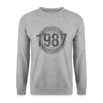 Awesome Since Jahrgang 1987 Retro Geburtstag - Unisex Pullover - Weißgrau meliert - Vorne - Alina (178cm) & Michal (187cm)