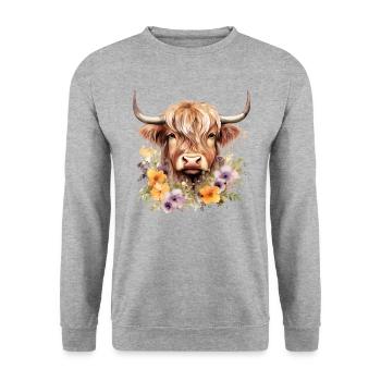 Nature’s Grace : Illustrations de vaches Highland pour tous - Sweat-shirt Unisexe - gris chiné - Devant - Alina (178cm) & Michal (187cm)