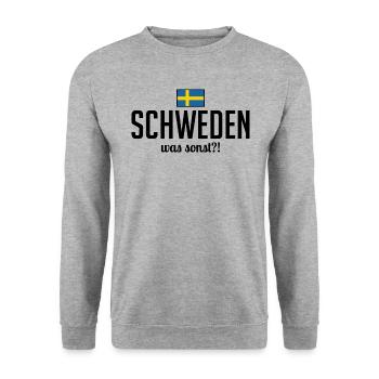 Schweden was sonst Spruch Skandinavien - Unisex Pullover - Weißgrau meliert - Vorne - Alina (178cm) & Michal (187cm)