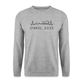 Ich werde Onkel 2025 Baby Herzschlag Ankündigung - Unisex Pullover - Weißgrau meliert - Vorne - Alina (178cm) & Michal (187cm)