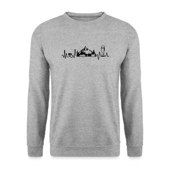 Battement de cœur des montagnes avec bière de blé et randonneur de cœur - Sweat-shirt Unisexe - gris chiné - Devant - Alina (178cm) & Michal (187cm)
