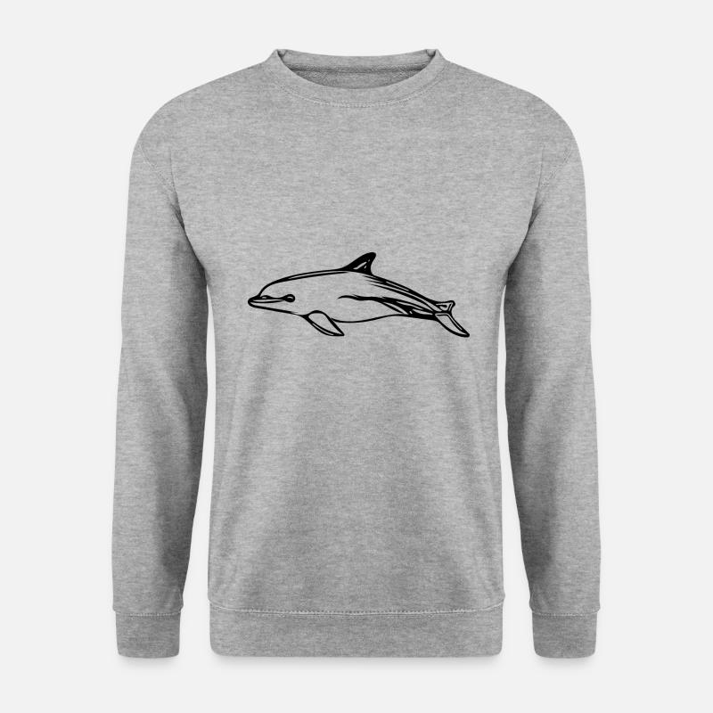 Niedlicher vintage Delfin - Unisex Pullover - Weißgrau meliert