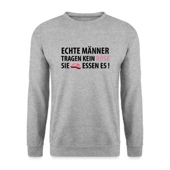 Echte Männer tragen kein Rosa, sie essen es! - Unisex Pullover - Weißgrau meliert - Vorne - Alina (178cm) & Michal (187cm)