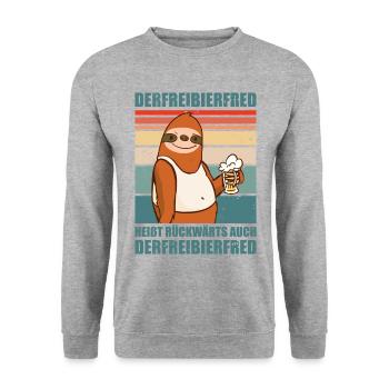Faultier Spruch Bier Derfreibierfred Party Saufen - Unisex Pullover - Weißgrau meliert - Vorne - Alina (178cm) & Michal (187cm)