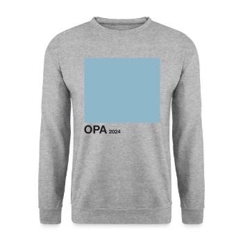 Opa 2024 blau - Unisex Pullover - Weißgrau meliert - Vorne - Alina (178cm) & Michal (187cm)