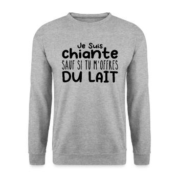 Frau, die anbetet: Milch. Lustiger Design-Humor - Unisex Pullover - Weißgrau meliert - Vorne - Alina (178cm) & Michal (187cm)