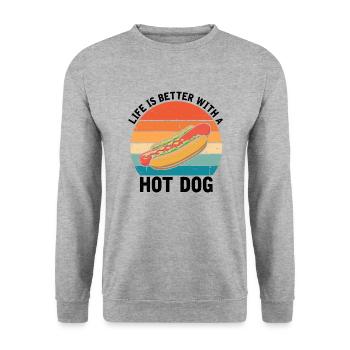 La vie est meilleure avec Hot Dog Hotdog BBQ - Sweat-shirt Unisexe - gris chiné - Devant - Alina (178cm) & Michal (187cm)