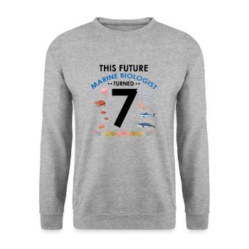 Marine Biology Birthday Party 7 Years Seven - Unisex Sweatshirt - salt & pepper - Front - Alina (178cm) & Michal (187cm)