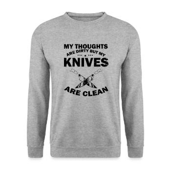 Dirty Thoughts Clean Knife Collecteur de couteaux - Sweat-shirt Unisexe - gris chiné - Devant - Alina (178cm) & Michal (187cm)