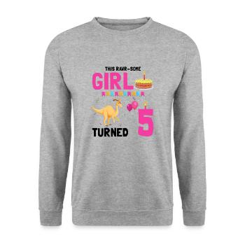 Parasaurolophus Boys Design Birthday Party - Unisex Sweatshirt - salt & pepper - Front - Alina (178cm) & Michal (187cm)