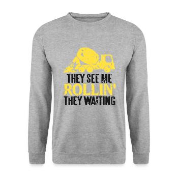 Conception de bétonneur pour ouvrier du bâtiment et chantier de construction - Sweat-shirt Unisexe - gris chiné - Devant - Alina (178cm) & Michal (187cm)