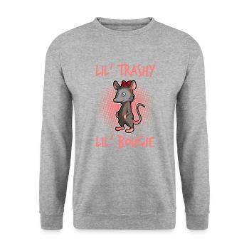 Opossum Design für Possum Fans und Opossum Fans - Unisex Pullover - Weißgrau meliert - Vorne - Alina (178cm) & Michal (187cm)