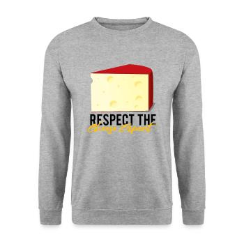 Gouda-Käse-Design für Gouda Fnas und Charcuterie - Unisex Pullover - Weißgrau meliert - Vorne - Alina (178cm) & Michal (187cm)