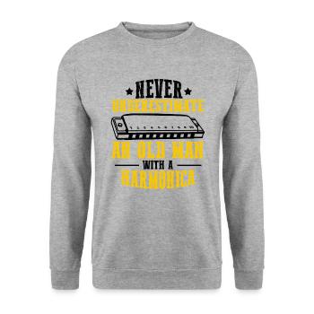 Harmonikaspieler für Munharmonika Spieler - Unisex Pullover - Weißgrau meliert - Vorne - Alina (178cm) & Michal (187cm)