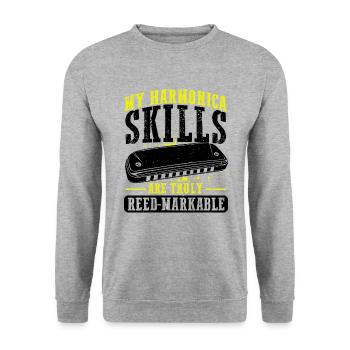 Harmonikaspieler für Munharmonika Spieler - Unisex Pullover - Weißgrau meliert - Vorne - Alina (178cm) & Michal (187cm)