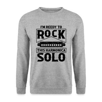 Harmonikaspieler für Munharmonika Spieler - Unisex Pullover - Weißgrau meliert - Vorne - Alina (178cm) & Michal (187cm)