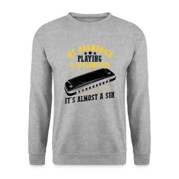 Harmonikaspieler für Munharmonika Spieler - Unisex Pullover - Weißgrau meliert - Vorne - Alina (178cm) & Michal (187cm)