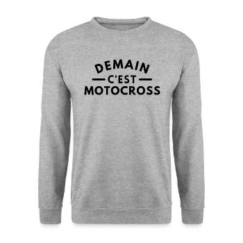 Demain c'est motocross - Sweat-shirt Unisexe - gris chiné - Devant - Alina (178cm) & Michal (187cm)