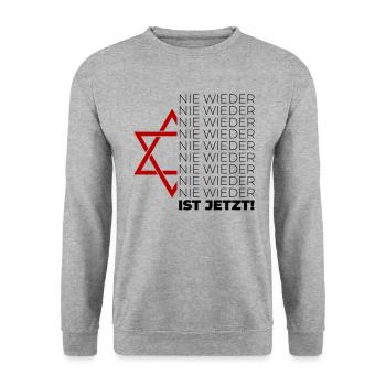 Nie wieder ist jetzt - Unisex Pullover - Weißgrau meliert - Vorne - Alina (178cm) & Michal (187cm)