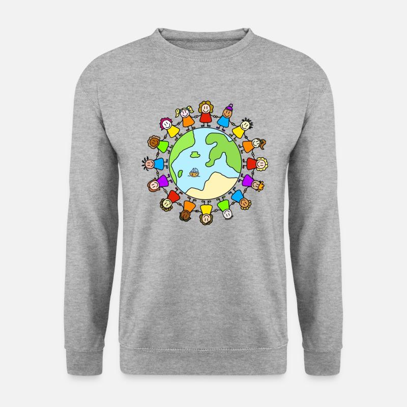 one world - Weltkindertag - Unisex Pullover - Weißgrau meliert