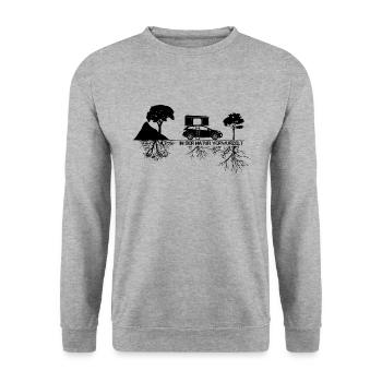 Dachzelt Camper In der Natur verwurzelt - Geschenk - Unisex Pullover - Weißgrau meliert - Vorne - Alina (178cm) & Michal (187cm)