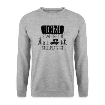 Home is where the Stellplatz is Dachzelt Geschenk - Unisex Pullover - Weißgrau meliert - Vorne - Alina (178cm) & Michal (187cm)