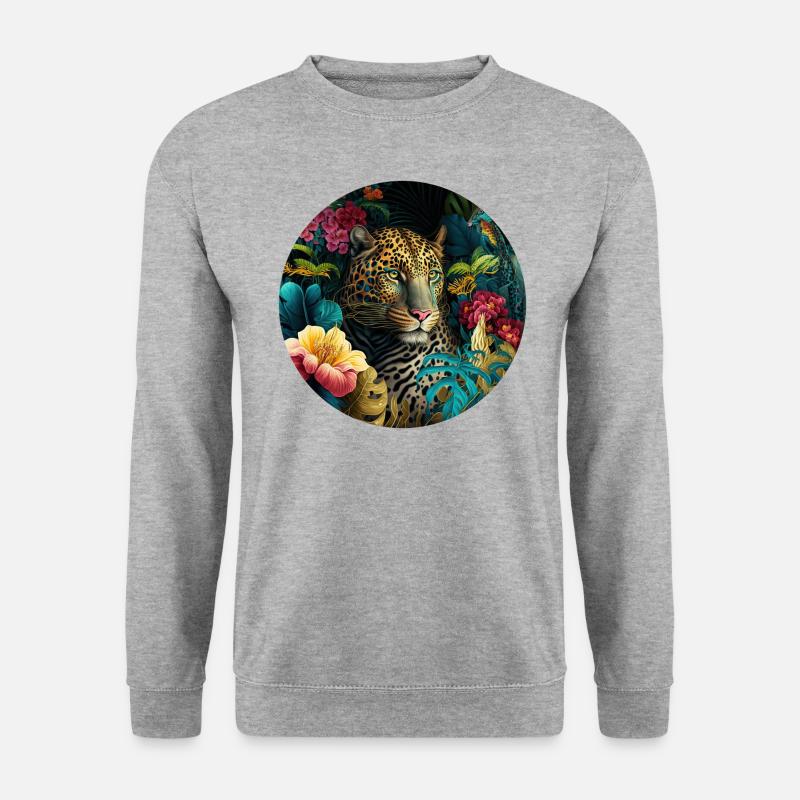 Fleurs de la jungle léopard - Sweat-shirt Unisexe - gris chiné