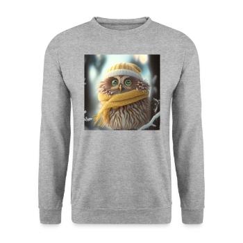 Hibou Echarpe Bonnet Hiver Neige Drôle Mignon - Sweat-shirt Unisexe - gris chiné - Devant - Alina (178cm) & Michal (187cm)